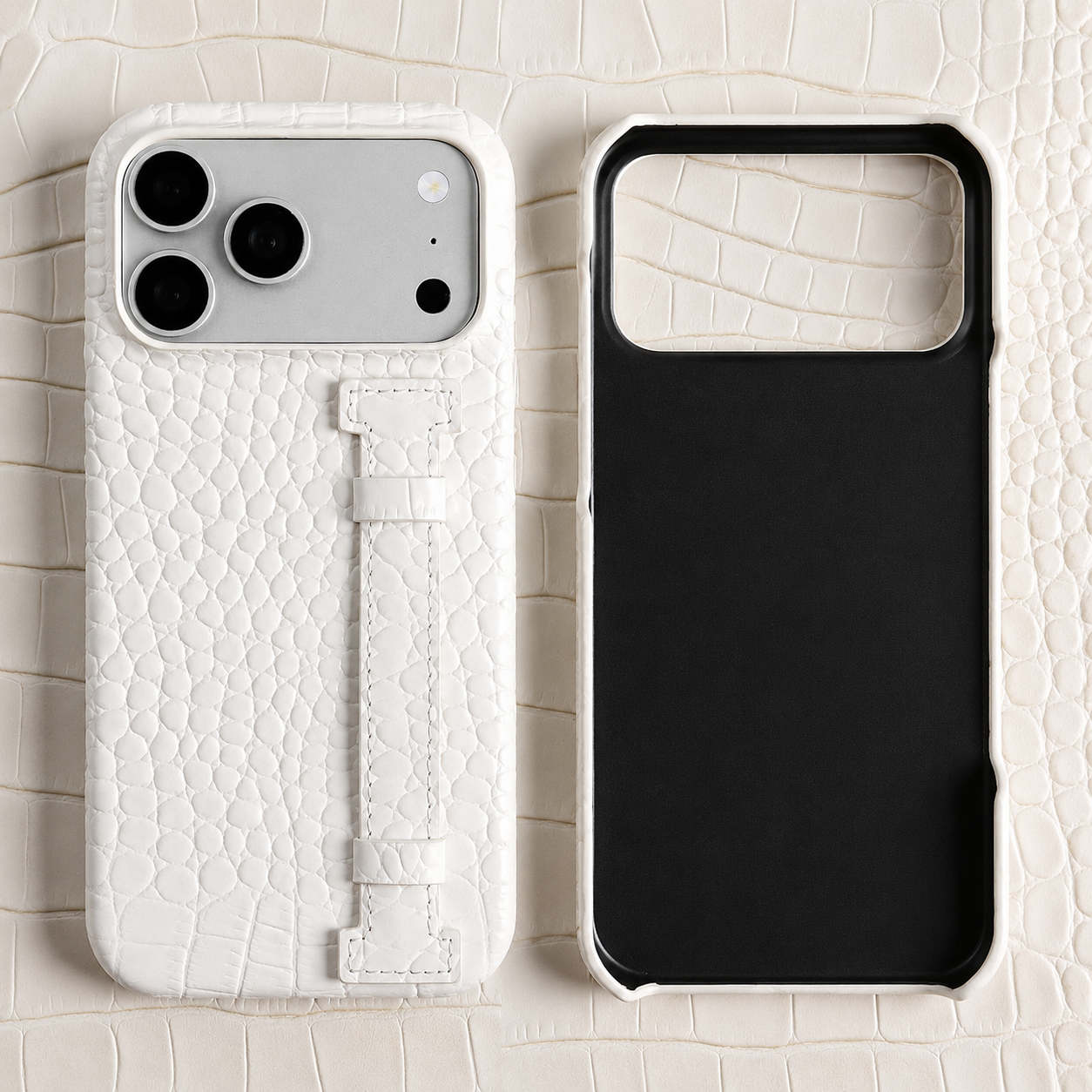 Premium iPhone Case Genuine Leather Crocodile Pattern Kickstand Wrist Strap Shockproof Protective Cover Slim Wallet Style Full Coverage Design