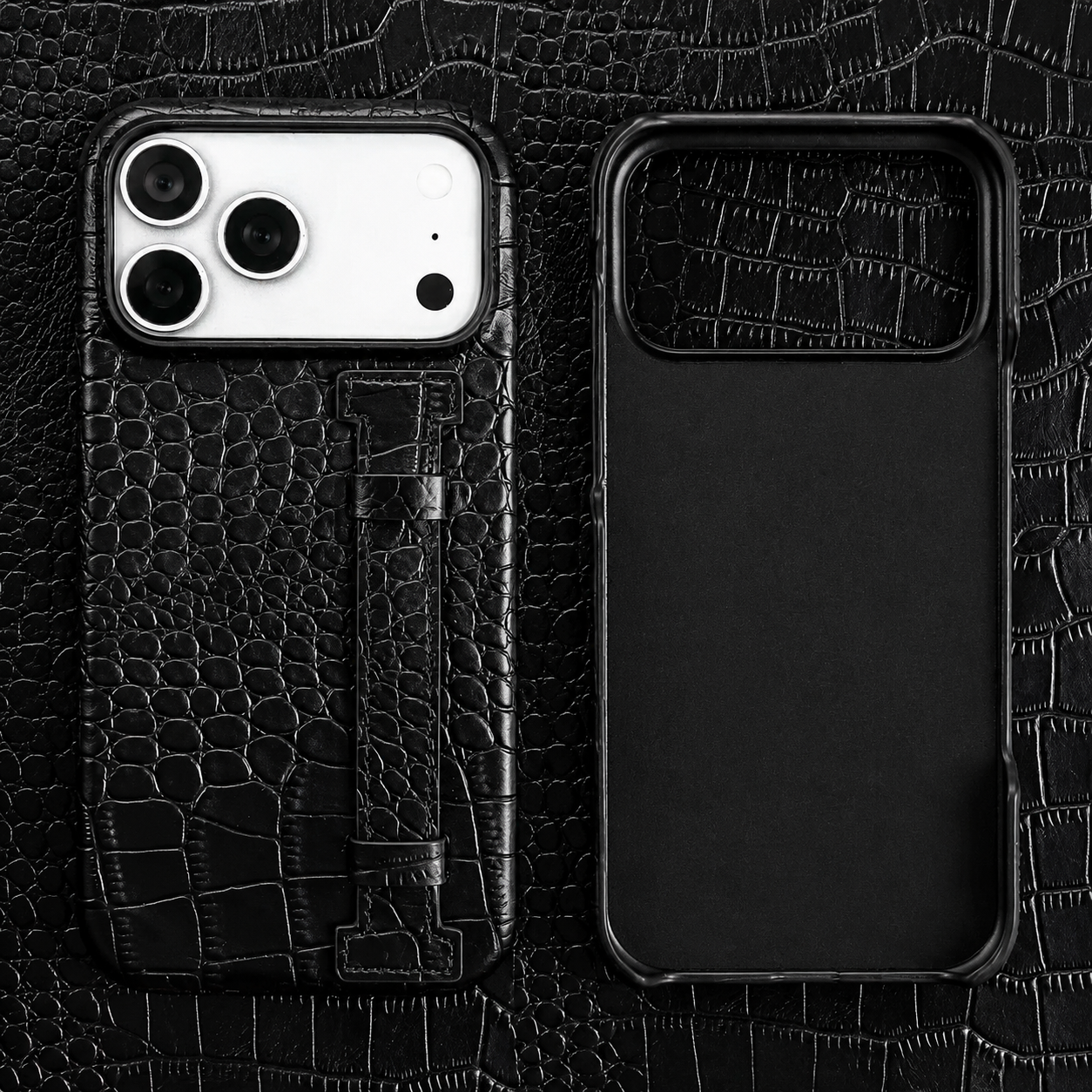Premium iPhone Case Genuine Leather Crocodile Pattern Kickstand Wrist Strap Shockproof Protective Cover Slim Wallet Style Full Coverage Design
