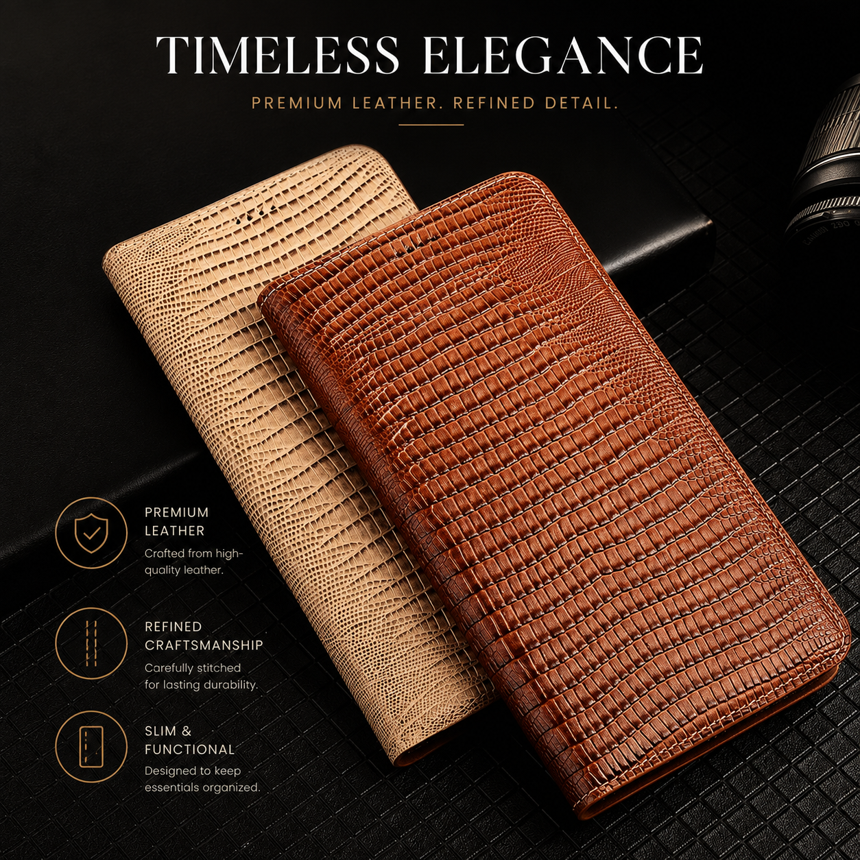 Premium iPhone Case Genuine Leather Flip Wallet Protective Cover Magnetic Closure Card Holder Kickstand Shockproof Non Slip Full Body Protection Case