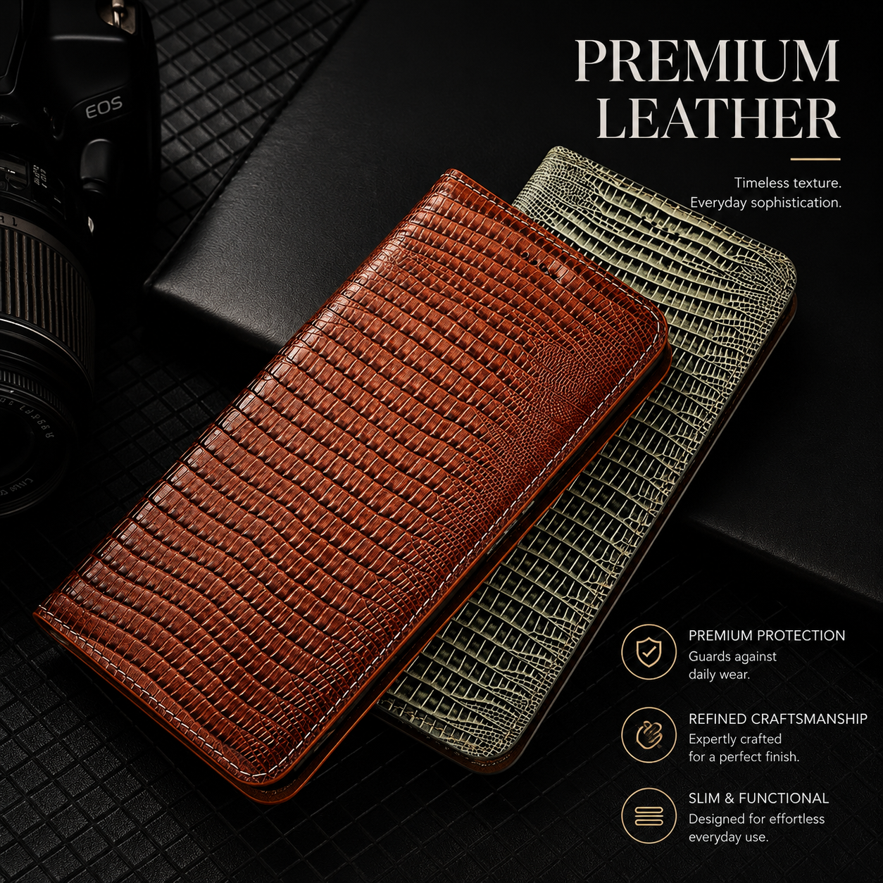 Premium iPhone Case Genuine Leather Flip Wallet Protective Cover Magnetic Closure Card Holder Kickstand Shockproof Non Slip Full Body Protection Case