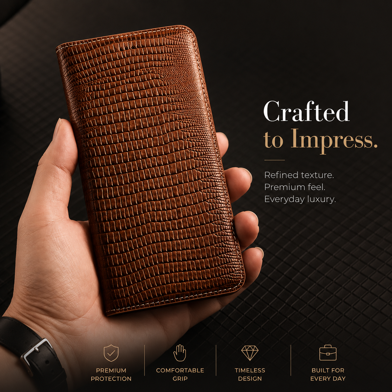 Premium iPhone Case Genuine Leather Flip Wallet Protective Cover Magnetic Closure Card Holder Kickstand Shockproof Non Slip Full Body Protection Case