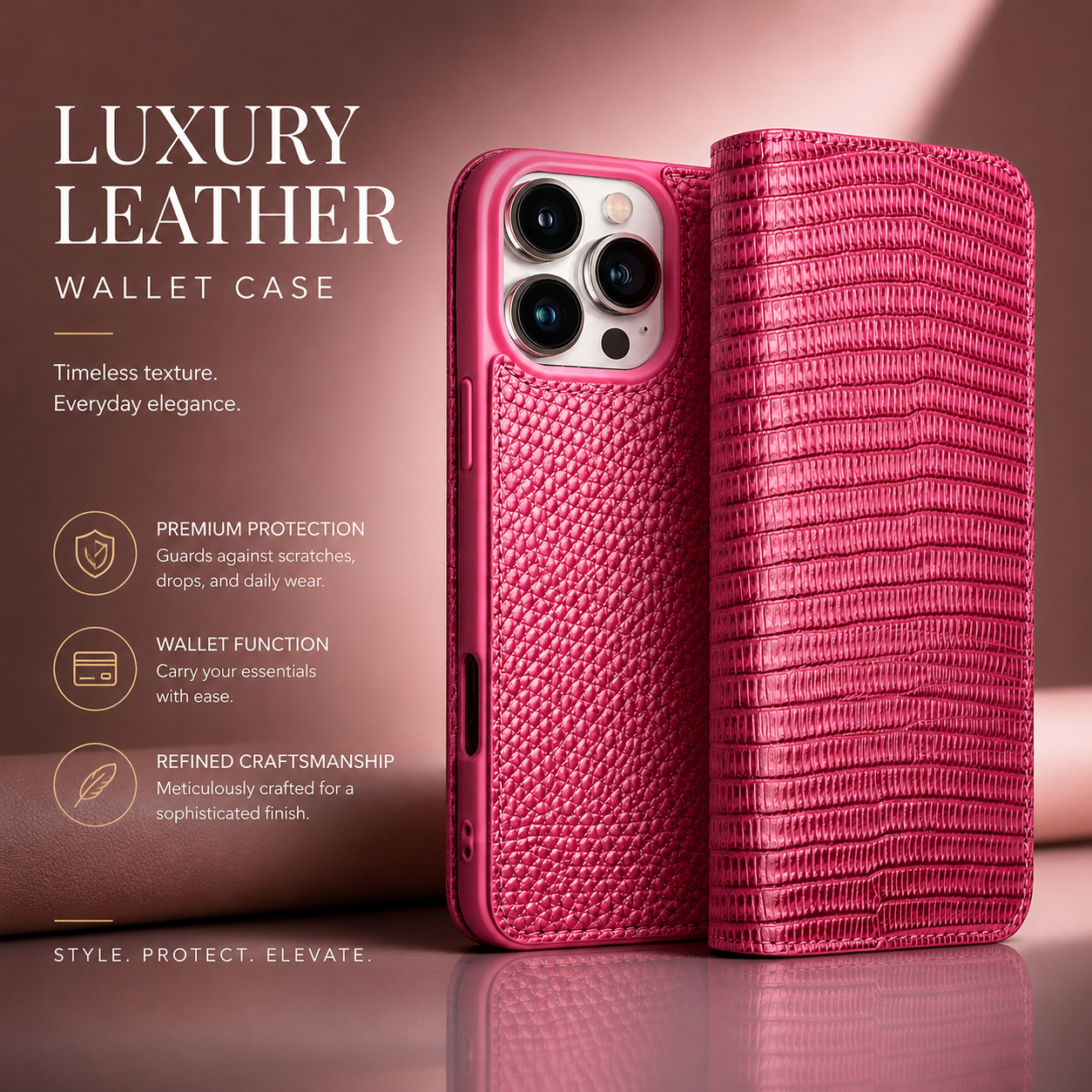 Premium iPhone Case Genuine Leather Flip Wallet Protective Cover Magnetic Closure Card Holder Kickstand Shockproof Non Slip Full Body Protection Case