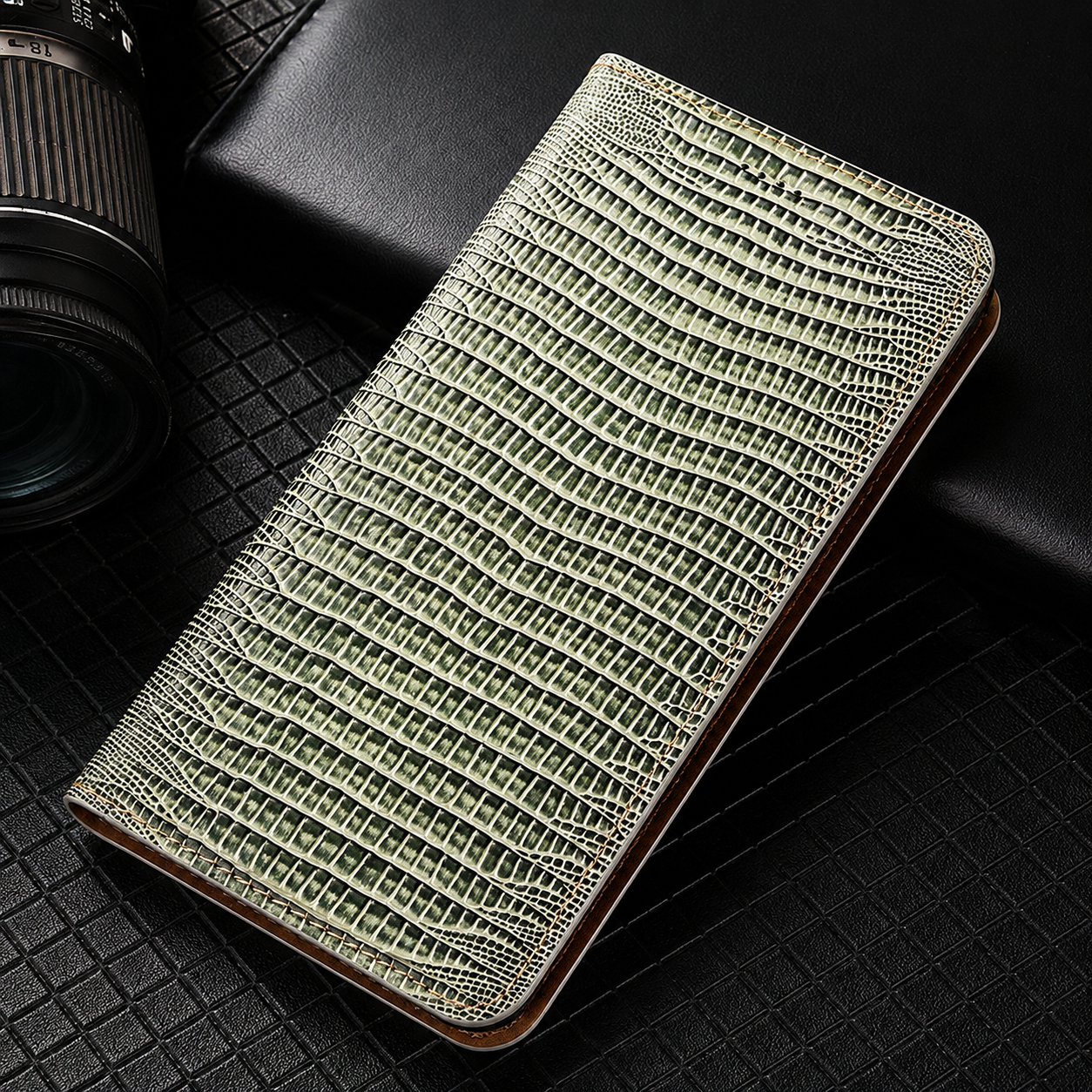 Premium iPhone Case Genuine Leather Flip Wallet Protective Cover Magnetic Closure Card Holder Kickstand Shockproof Non Slip Full Body Protection Case