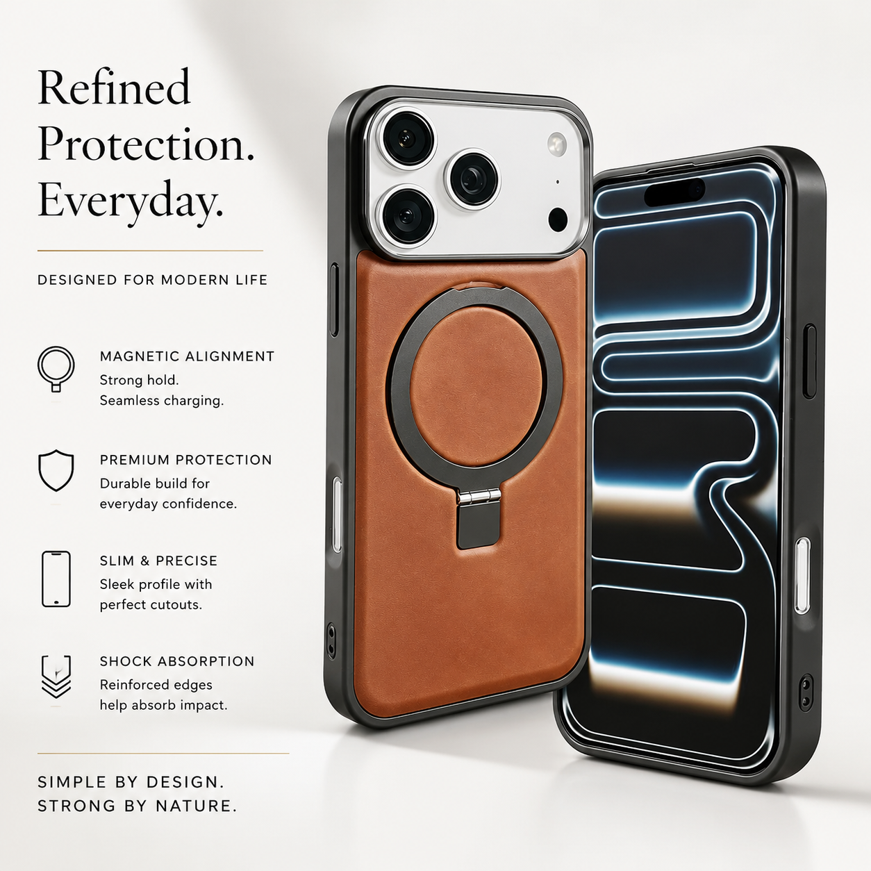 Premium iPhone Case Genuine Leather Magnetic Kickstand Foldable Bracket Stand Shockproof Protective Cover Slim Full Coverage Back Shell Design