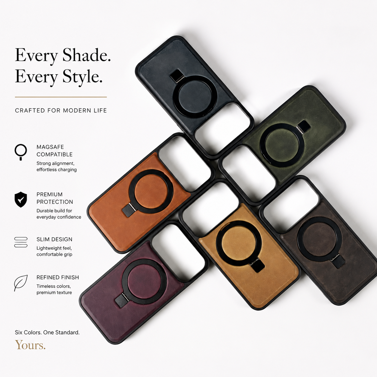 Premium iPhone Case Genuine Leather Magnetic Kickstand Foldable Bracket Stand Shockproof Protective Cover Slim Full Coverage Back Shell Design