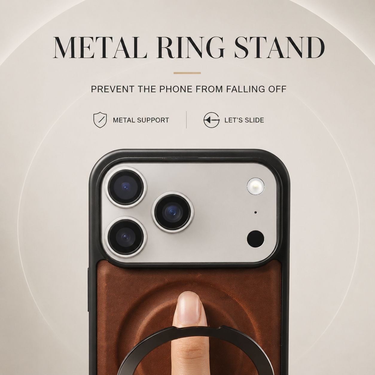 Premium iPhone Case Genuine Leather Magnetic Kickstand Foldable Bracket Stand Shockproof Protective Cover Slim Full Coverage Back Shell Design