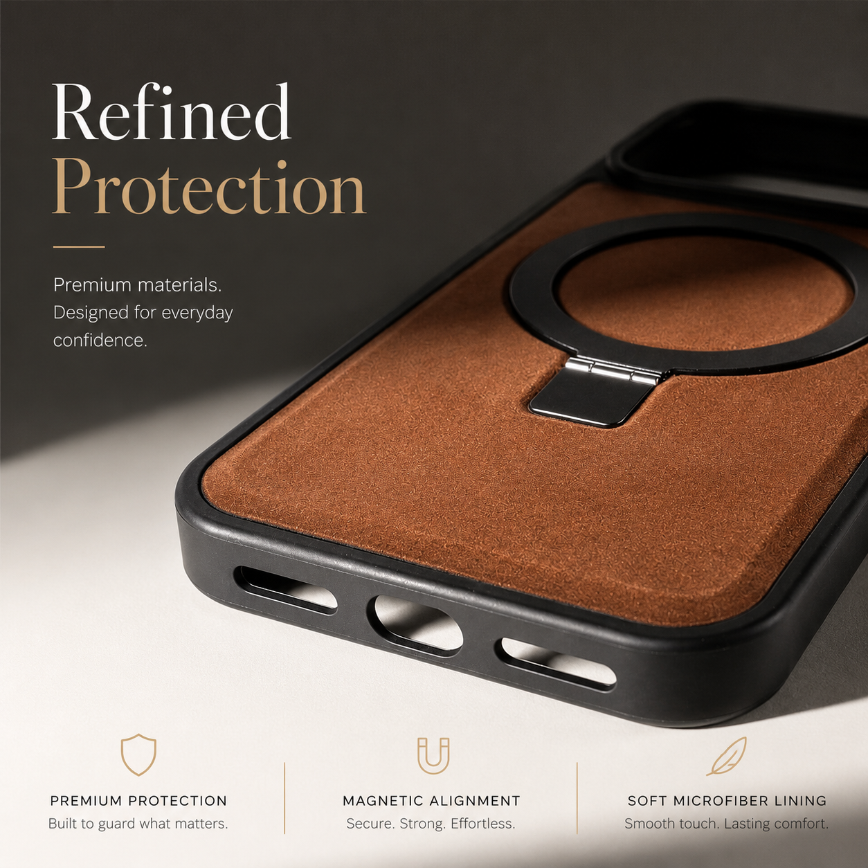 Premium iPhone Case Genuine Leather Magnetic Kickstand Foldable Bracket Stand Shockproof Protective Cover Slim Full Coverage Back Shell Design