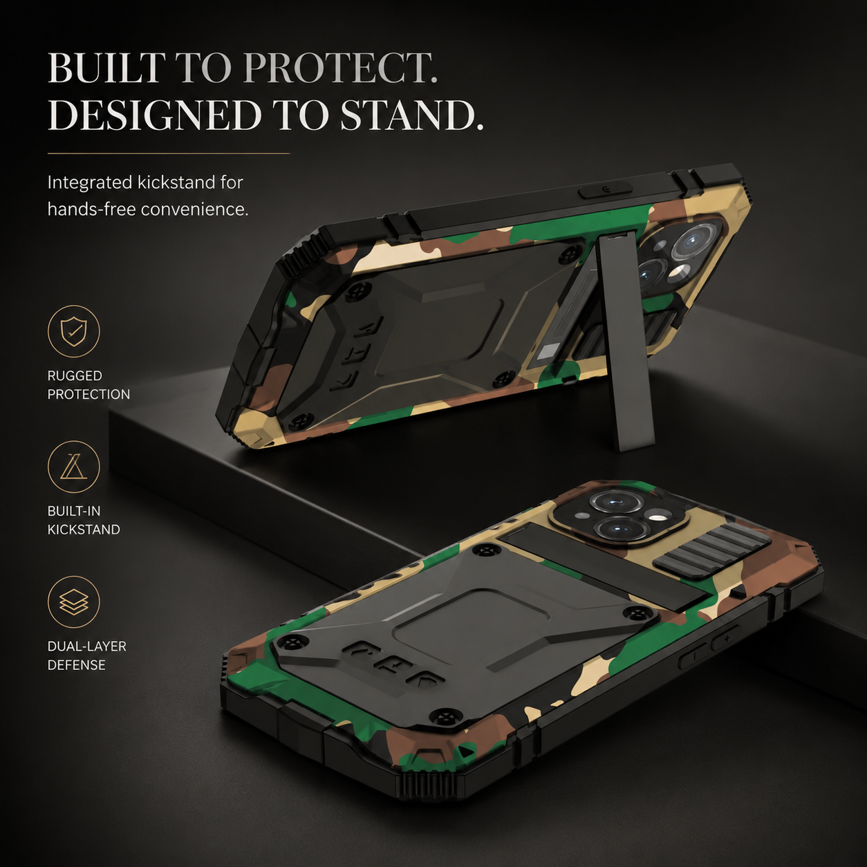 Premium iPhone Case Heavy Duty Aluminum Metal Armor Cover Tempered Glass Screen Shockproof Water Resistant Full Body Kickstand Camera Protection