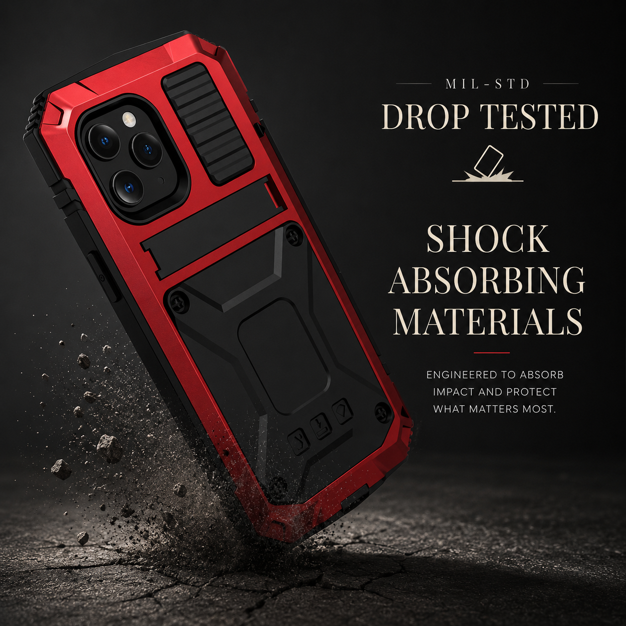 Premium iPhone Case Heavy Duty Aluminum Metal Armor Cover Tempered Glass Screen Shockproof Water Resistant Full Body Kickstand Camera Protection