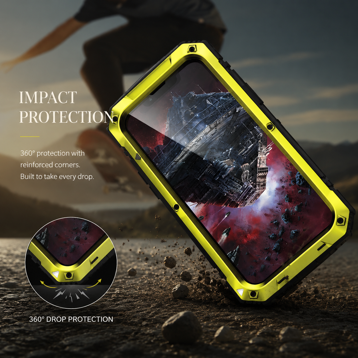 Premium iPhone Case Heavy Duty Aluminum Metal Armor Cover Tempered Glass Screen Shockproof Water Resistant Full Body Kickstand Camera Protection