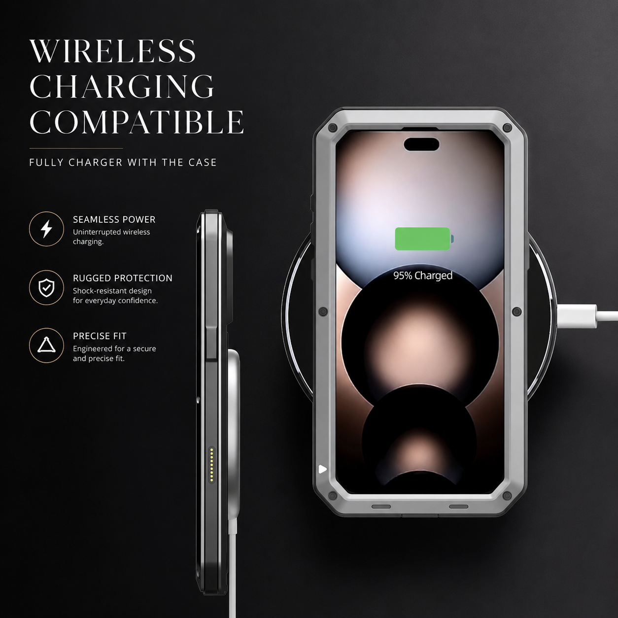 Premium iPhone Case Heavy Duty Metal Protective Cover Built In Glass Screen Protector Shockproof TPU PC Rugged Camera Protection Full Coverage