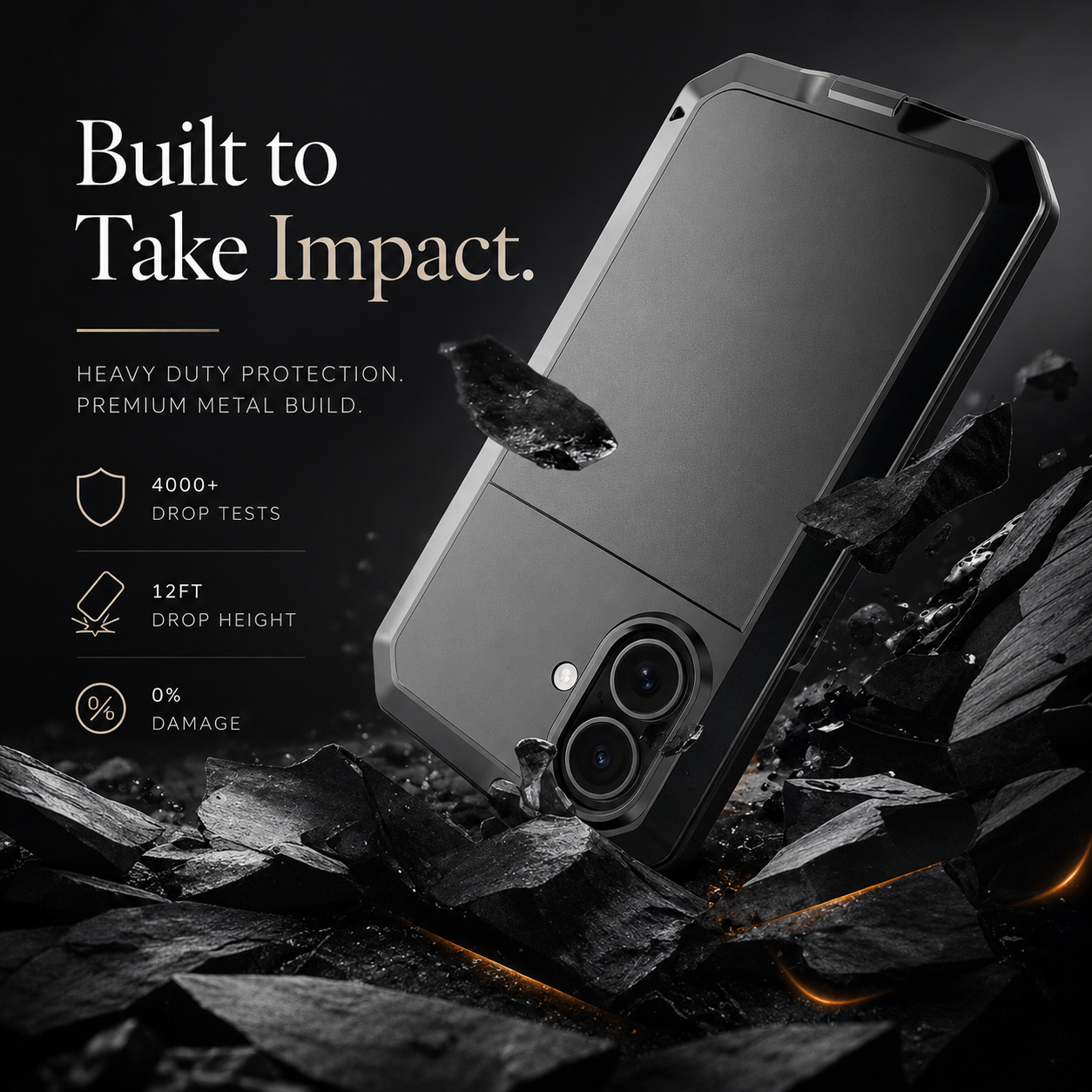 Premium iPhone Case Heavy Duty Metal Protective Cover Built In Glass Screen Protector Shockproof TPU PC Rugged Camera Protection Full Coverage