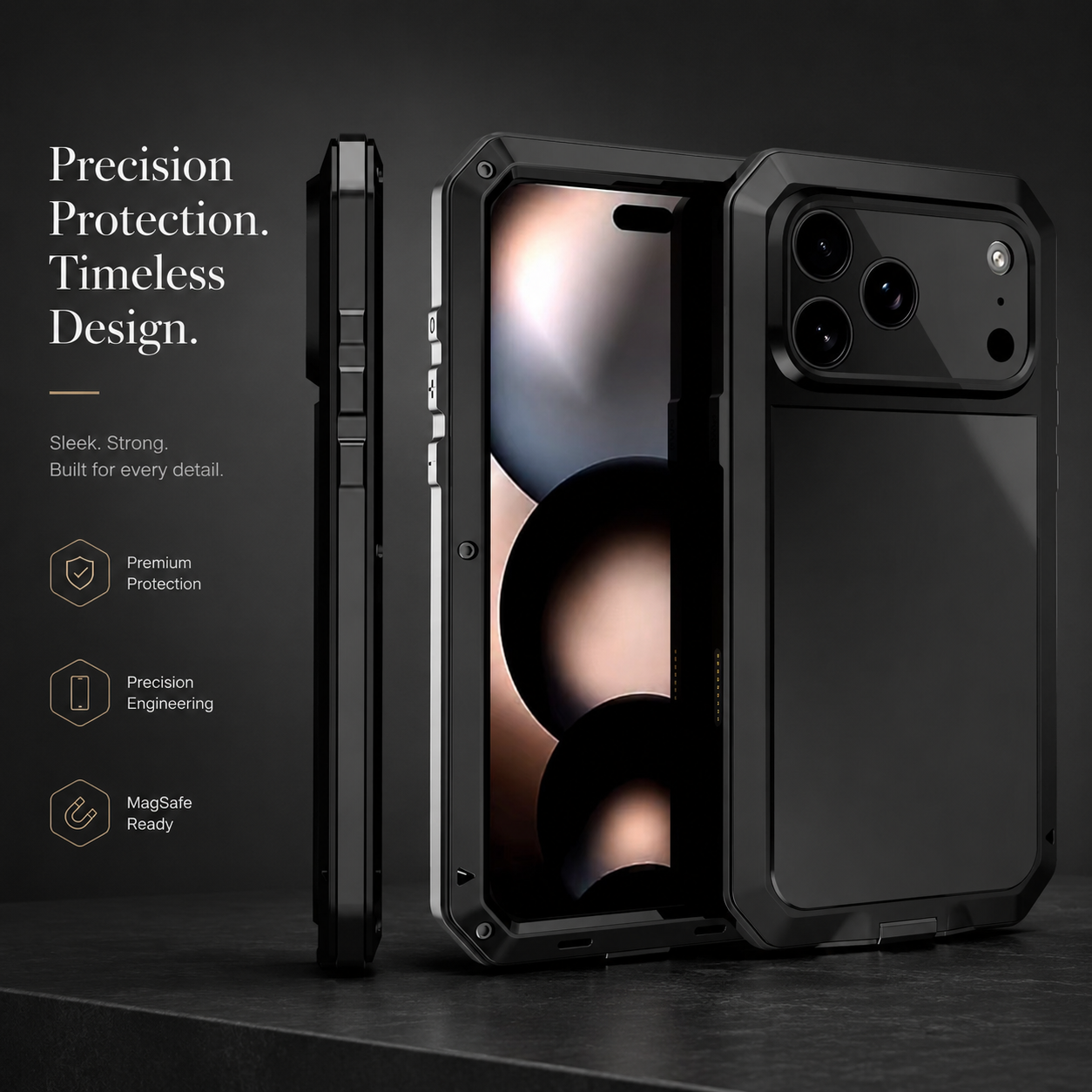 Premium iPhone Case Heavy Duty Metal Protective Cover Built In Glass Screen Protector Shockproof TPU PC Rugged Camera Protection Full Coverage