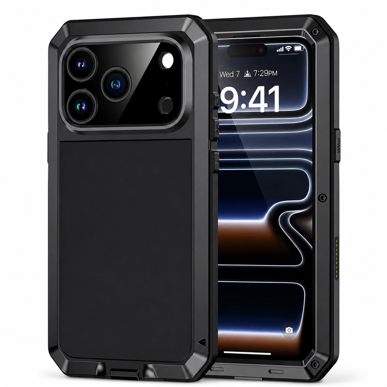 Premium iPhone Case Heavy Duty Metal Protective Cover Built In Glass Screen Protector Shockproof TPU PC Rugged Camera Protection Full Coverage