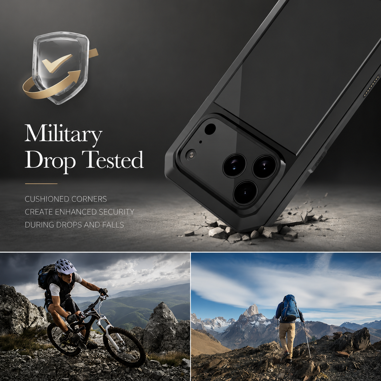 Premium iPhone Case Heavy Duty Metal Protective Cover Built In Glass Screen Protector Shockproof TPU PC Rugged Camera Protection Full Coverage
