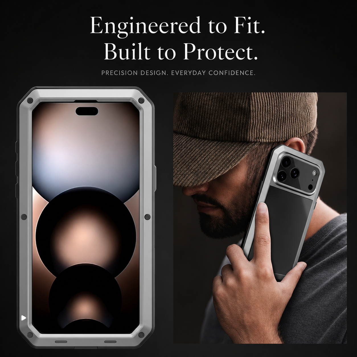 Premium iPhone Case Heavy Duty Metal Protective Cover Built In Glass Screen Protector Shockproof TPU PC Rugged Camera Protection Full Coverage