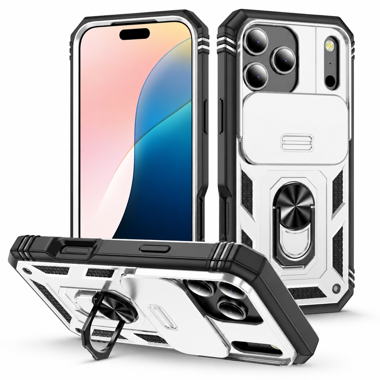 Premium iPhone Case Heavy Duty Rugged Shockproof Cover Sliding Camera Guard 360 Rotating Kickstand Anti Slip Magnetic Protective Full Coverage Design