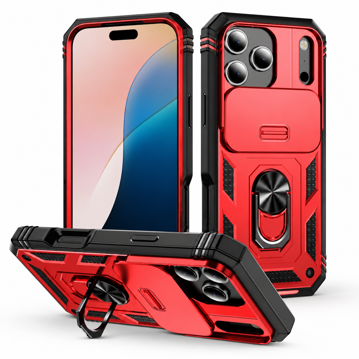 Premium iPhone Case Heavy Duty Rugged Shockproof Cover Sliding Camera Guard 360 Rotating Kickstand Anti Slip Magnetic Protective Full Coverage Design