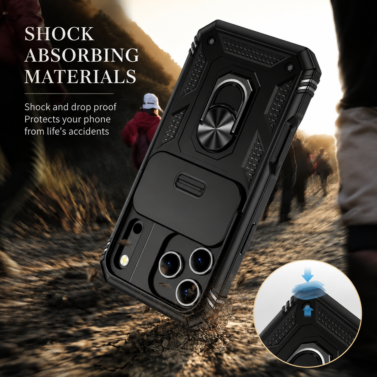 Premium iPhone Case Heavy Duty Rugged Shockproof Cover Sliding Camera Guard 360 Rotating Kickstand Anti Slip Magnetic Protective Full Coverage Design