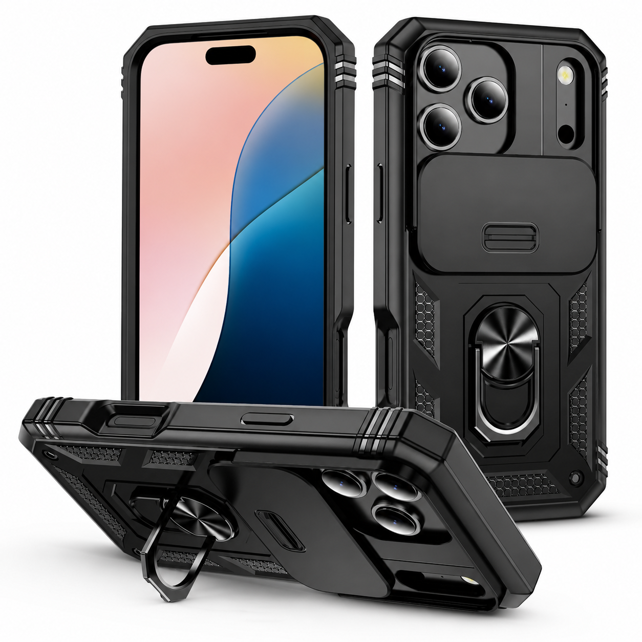 Premium iPhone Case Heavy Duty Rugged Shockproof Cover Sliding Camera Guard 360 Rotating Kickstand Anti Slip Magnetic Protective Full Coverage Design