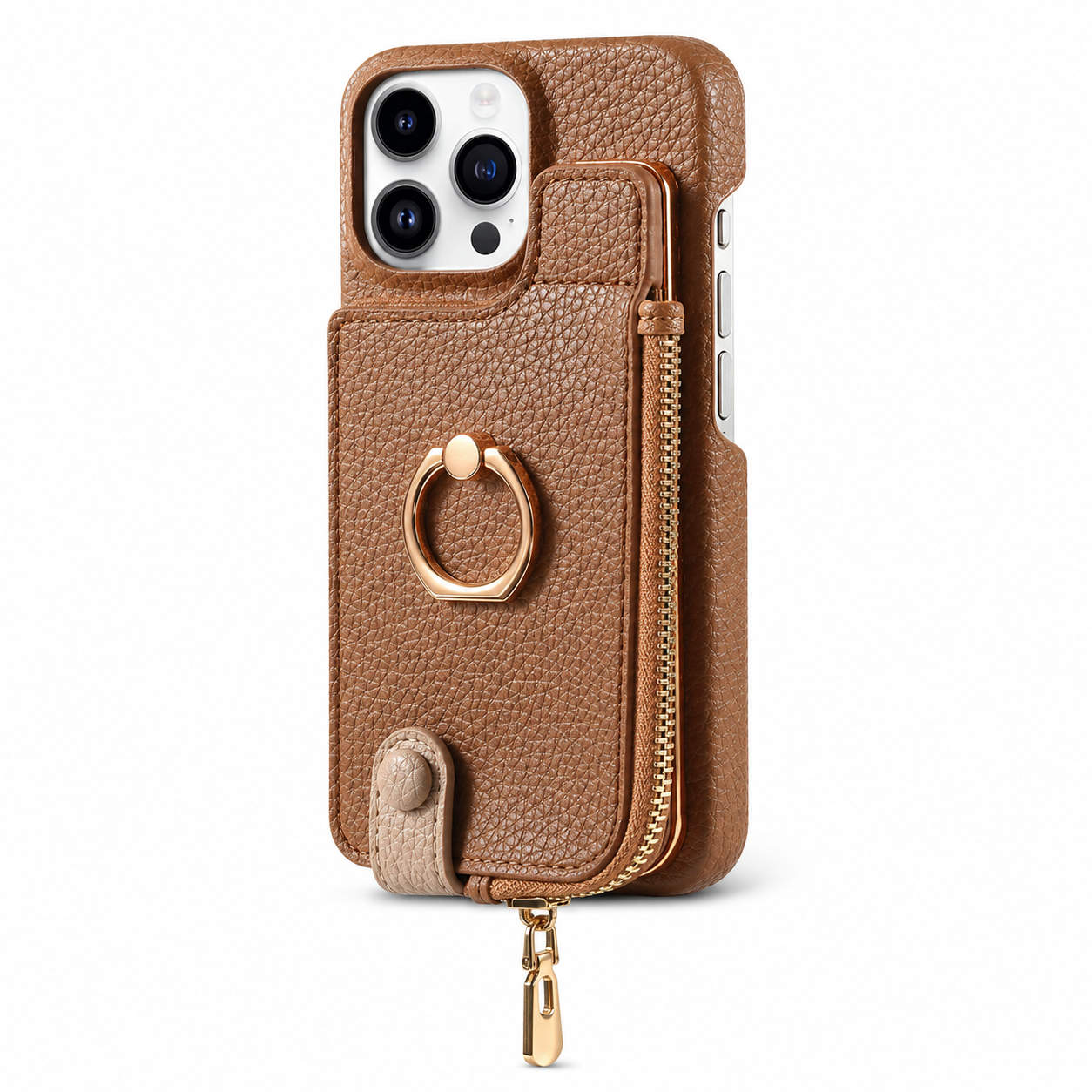 Premium iPhone Case Leather Zipper Wallet Protective Cover Card Holder Ring Kickstand Magnetic Closure Shockproof Anti Fingerprint Full Body Protection