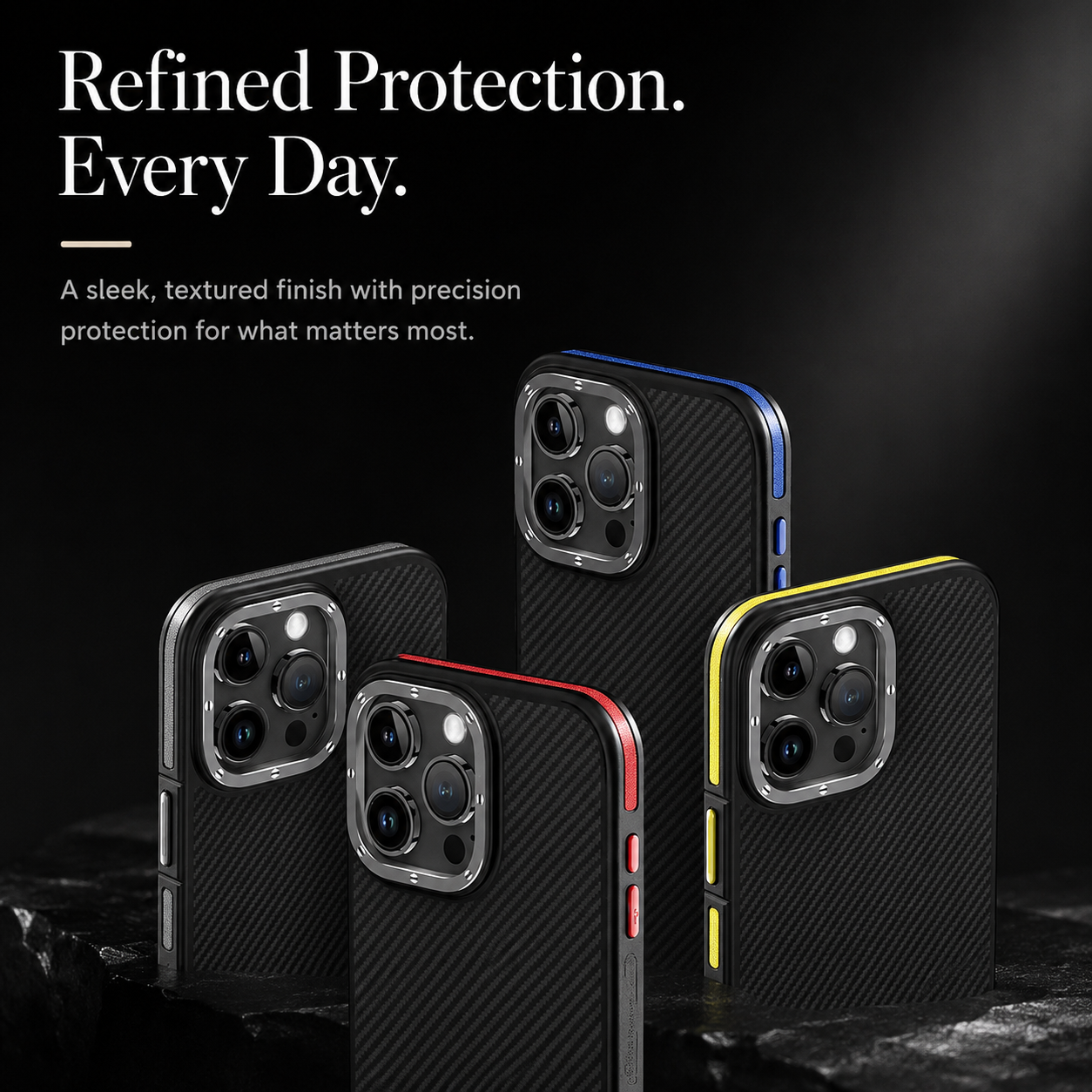 Premium iPhone Case MagSafe Compatible 600D Kevlar Carbon Fiber Cover Metal Camera Ring Shockproof Anti Scratch Slim Half Wrapped Design