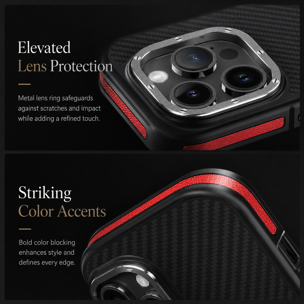 Premium iPhone Case MagSafe Compatible 600D Kevlar Carbon Fiber Cover Metal Camera Ring Shockproof Anti Scratch Slim Half Wrapped Design