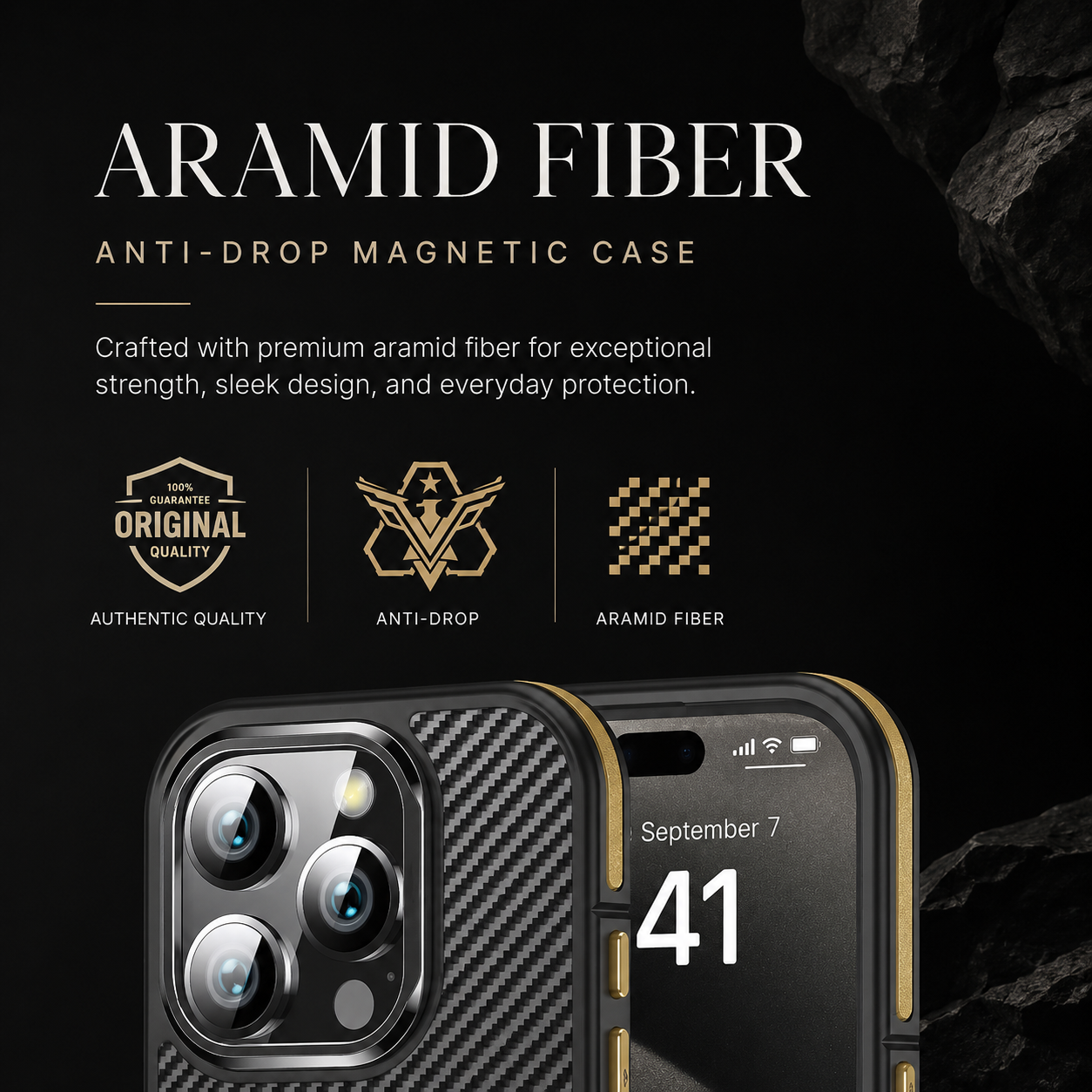 Premium iPhone Case MagSafe Compatible 600D Kevlar Magnetic Cover Metal Camera Ring Shockproof PC TPU Slim Half Wrapped Protective Design