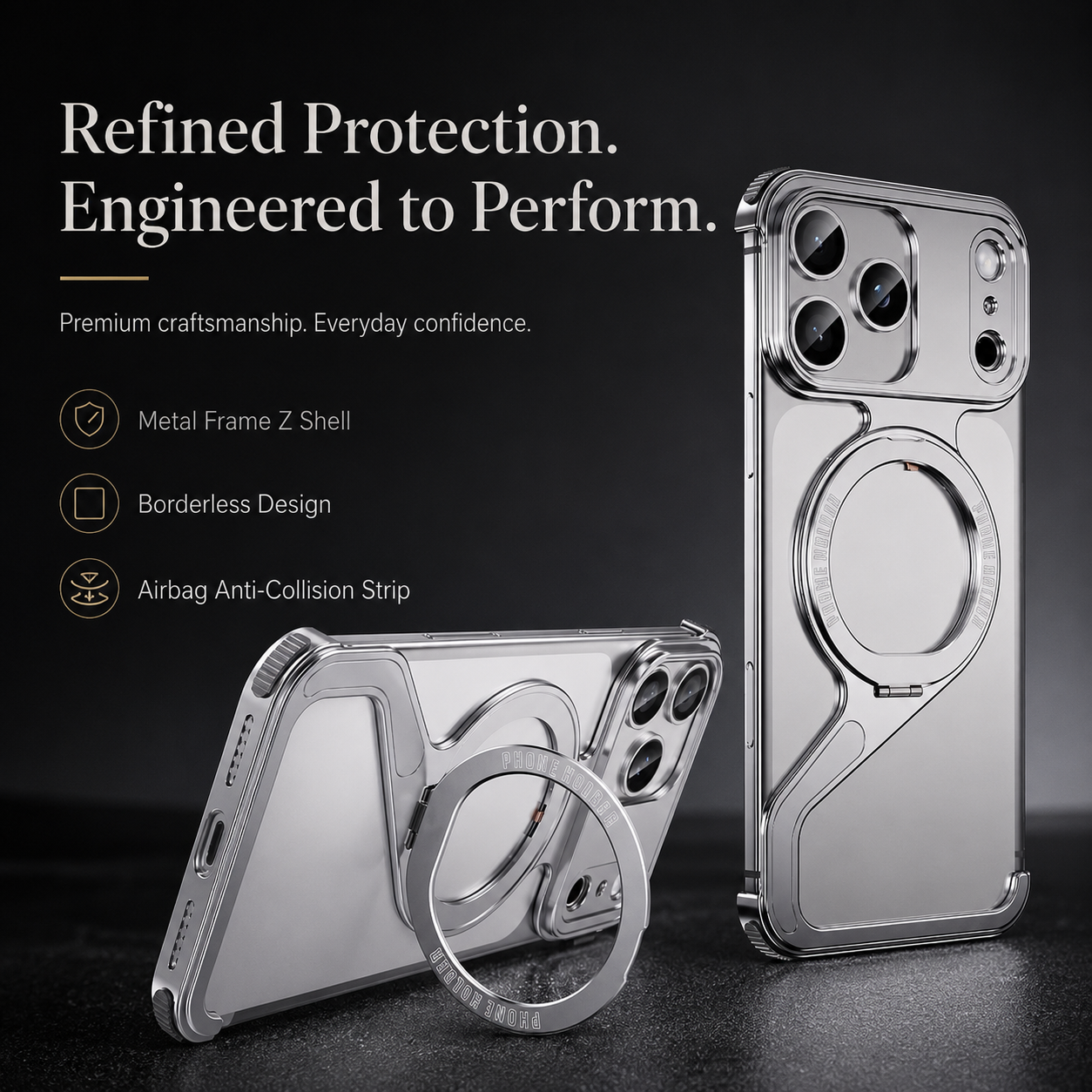 Premium iPhone Case MagSafe Compatible Aluminum Alloy Frameless Magnetic Bumper Z Shape Shockproof Metal Edge Slim Lightweight Camera Protection