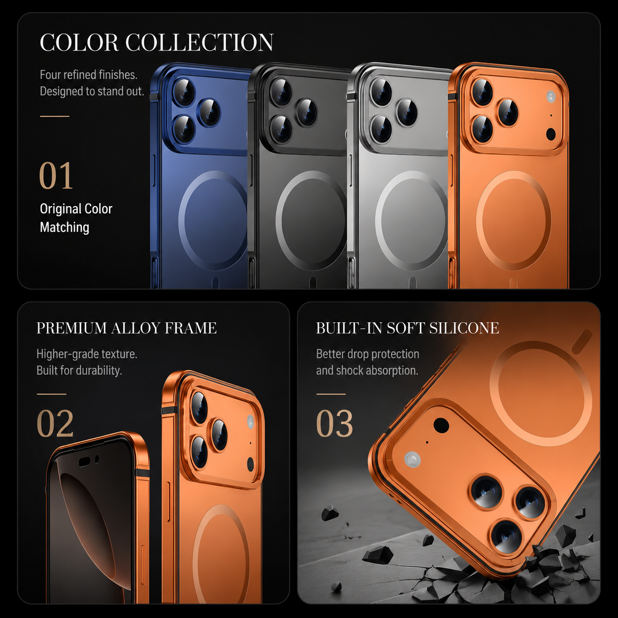 Premium iPhone Case MagSafe Compatible Aluminum Alloy Matte Cover Shockproof Hard Back Magnetic Glass Camera Protection Slim Lightweight Full Coverage