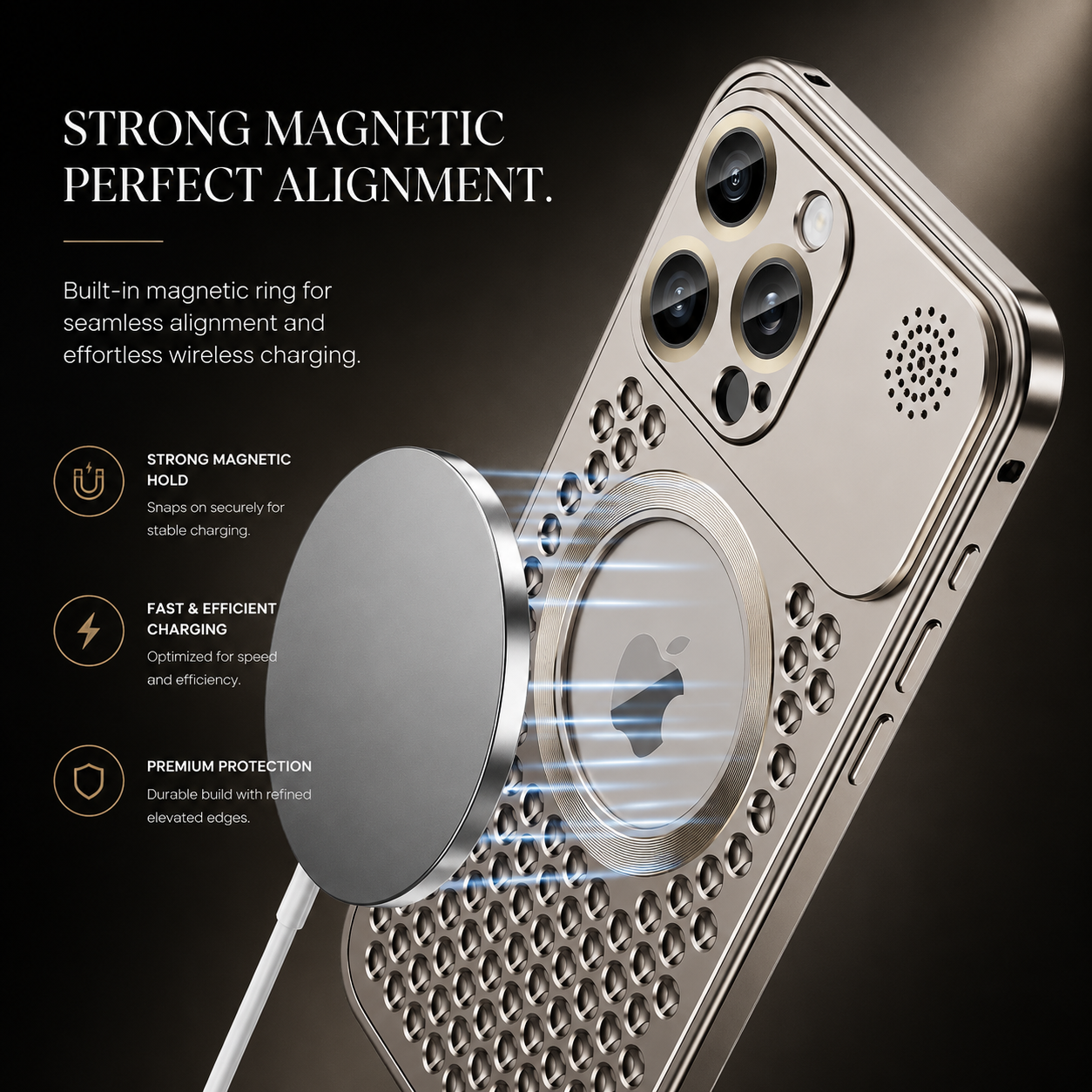 Premium iPhone Case MagSafe Compatible Aluminum Metal Frame Heat Dissipation Shockproof Cover Electroplated Protective Camera Lens Guard Slim Design