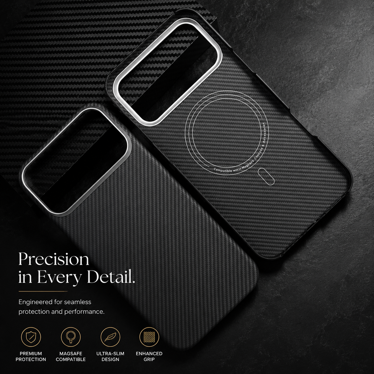 Premium iPhone Case MagSafe Compatible Aramid Carbon Fiber Cover Ultra Thin Magnetic Shockproof Anti Scratch Lightweight Slim Protective Design