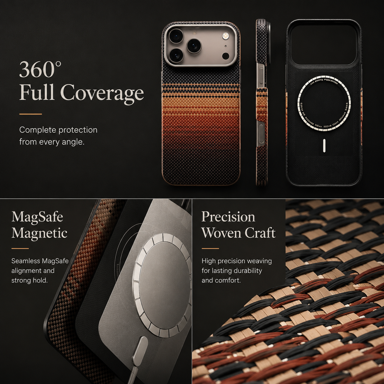 Premium iPhone Case MagSafe Compatible Aramid Carbon Fiber Cover Ultra Thin Raised Lens Screen Guard Anti Scratch Matte Non Slip Full Protection Design
