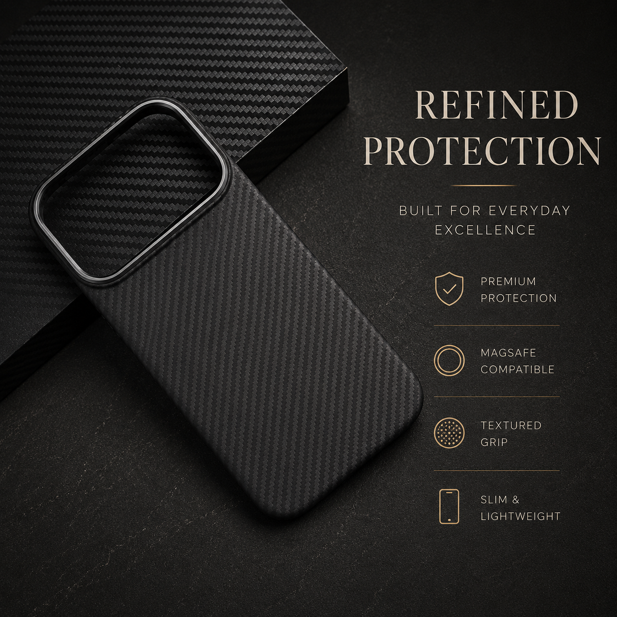 Premium iPhone Case MagSafe Compatible Aramid Carbon Fiber Cover Ultra Thin Raised Lens Screen Guard Anti Scratch Matte Non Slip Full Protection Design