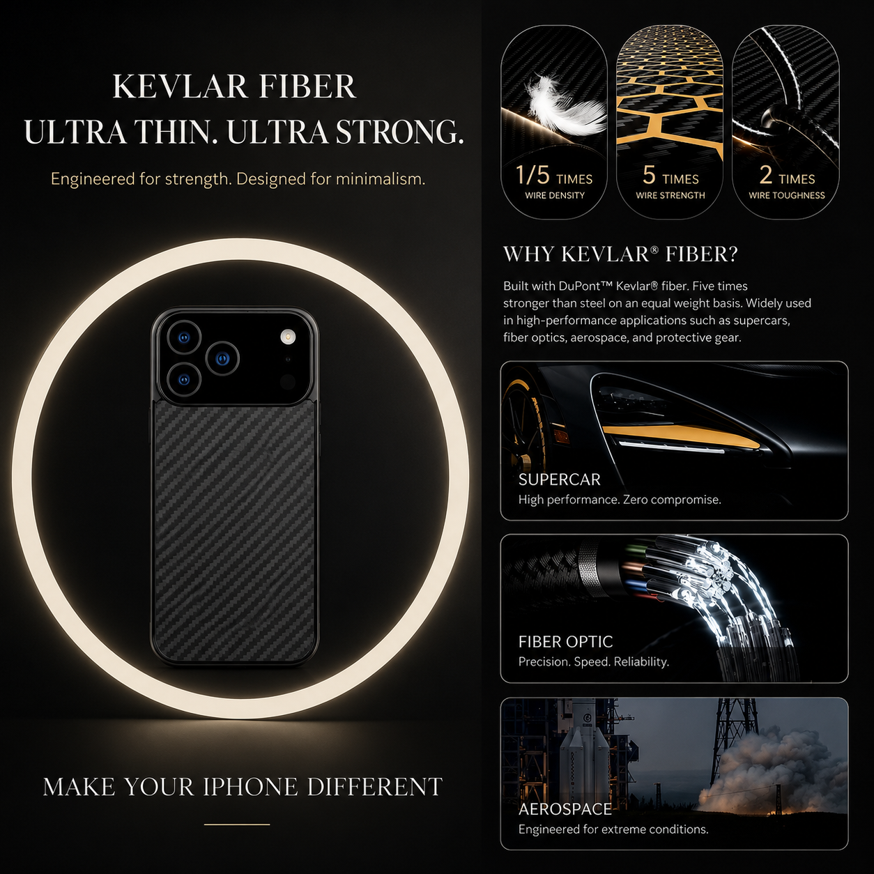 Premium iPhone Case MagSafe Compatible Aramid Fiber Protective Cover Ultra Thin Full Coverage Shockproof Camera Lens Protection Anti Scratch Non Slip Design