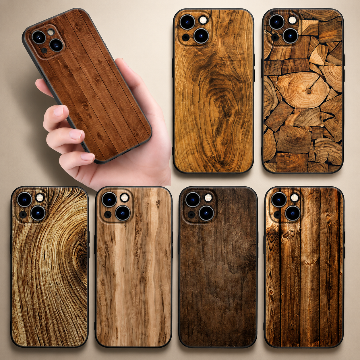 Premium iPhone Case MagSafe Compatible Bamboo Wood Grain Cover Metallic Frame Shockproof Protective Slim Camera Lens Protection Natural Design