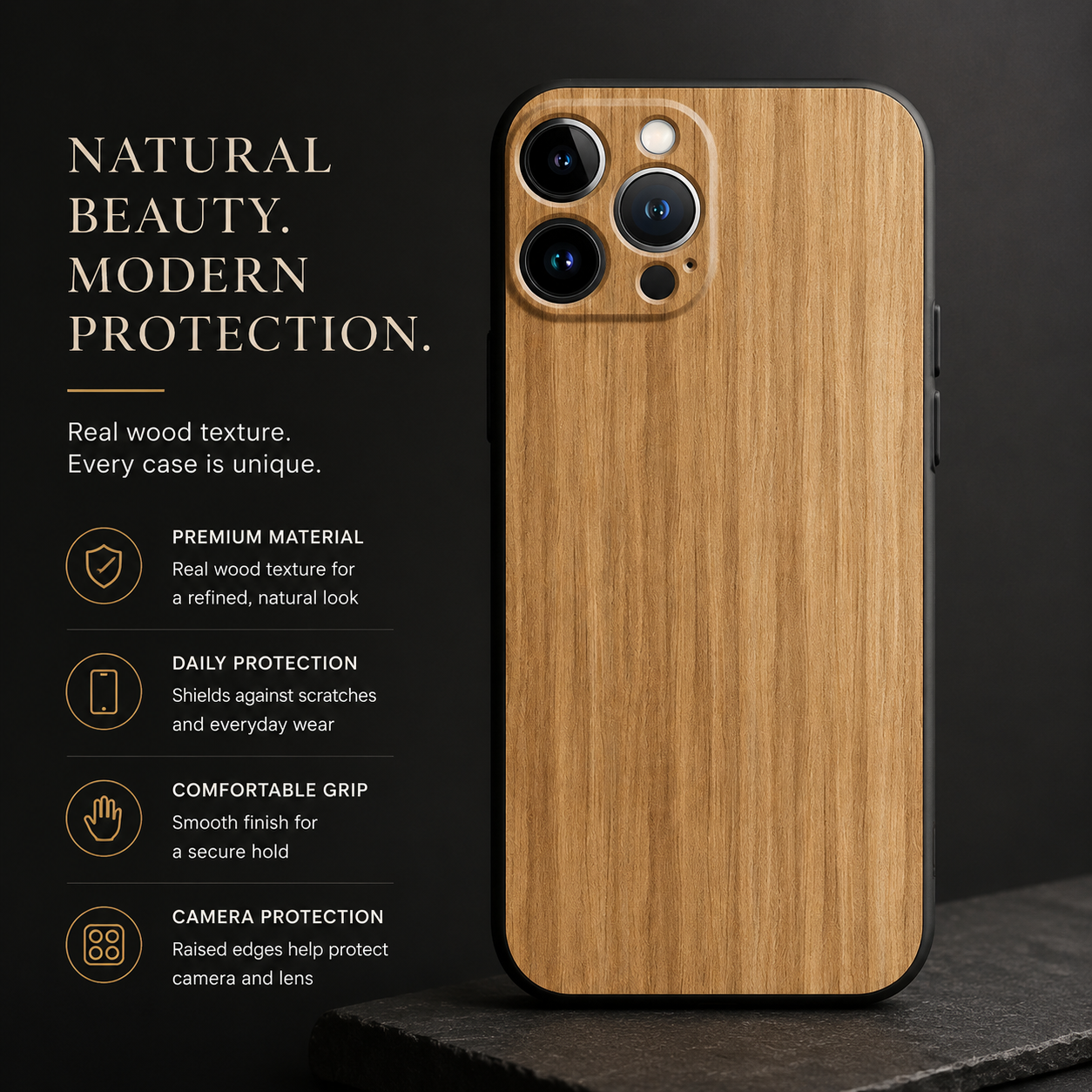 Premium iPhone Case MagSafe Compatible Bamboo Wood Grain Cover Metallic Frame Shockproof Protective Slim Camera Lens Protection Natural Design