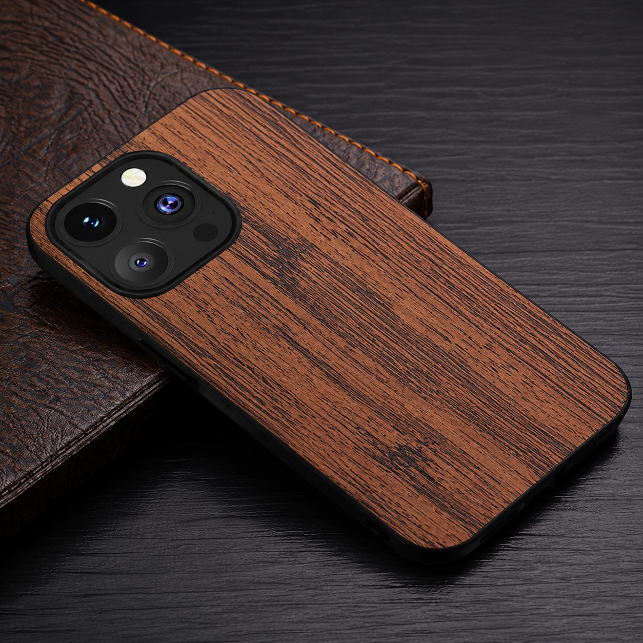 Premium iPhone Case MagSafe Compatible Bamboo Wood Leather Texture Cover Slim Shockproof Protective Camera Lens Protection Natural Finish Design