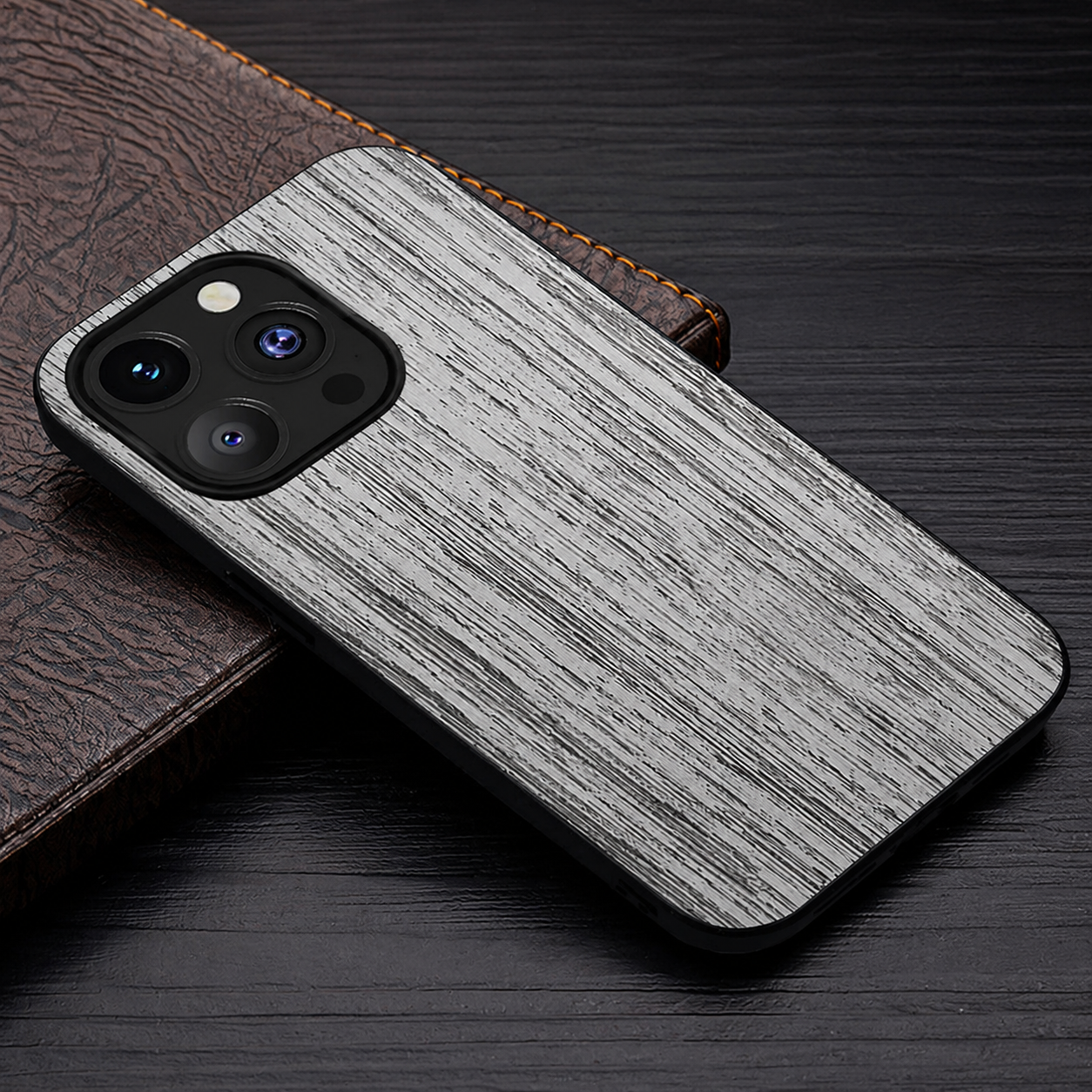 Premium iPhone Case MagSafe Compatible Bamboo Wood Leather Texture Cover Slim Shockproof Protective Camera Lens Protection Natural Finish Design