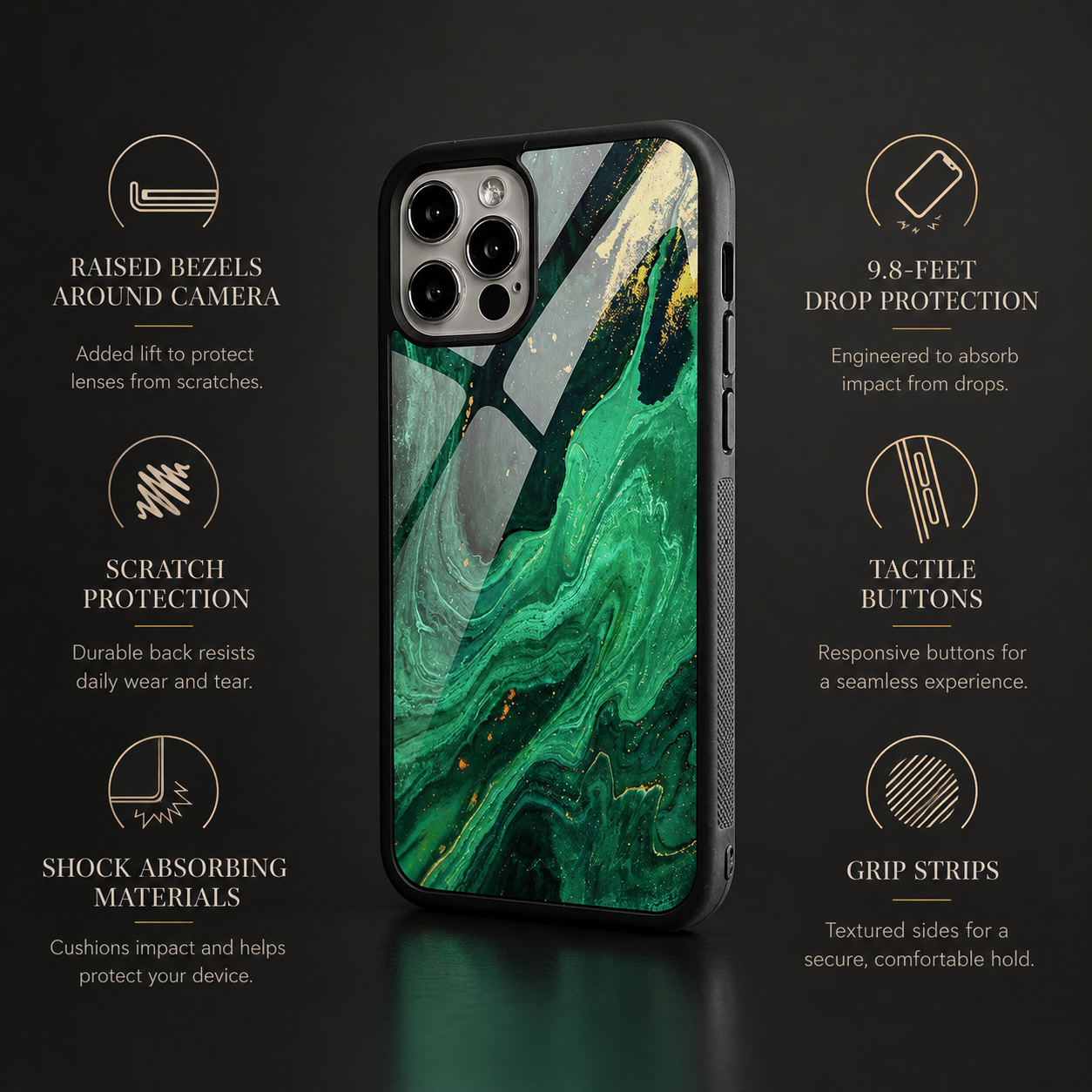 Premium iPhone Case MagSafe Compatible Black Marble Texture Magnetic Cover Gold Edge Shockproof Protective Camera Lens Guard 3D Grip Slim Design