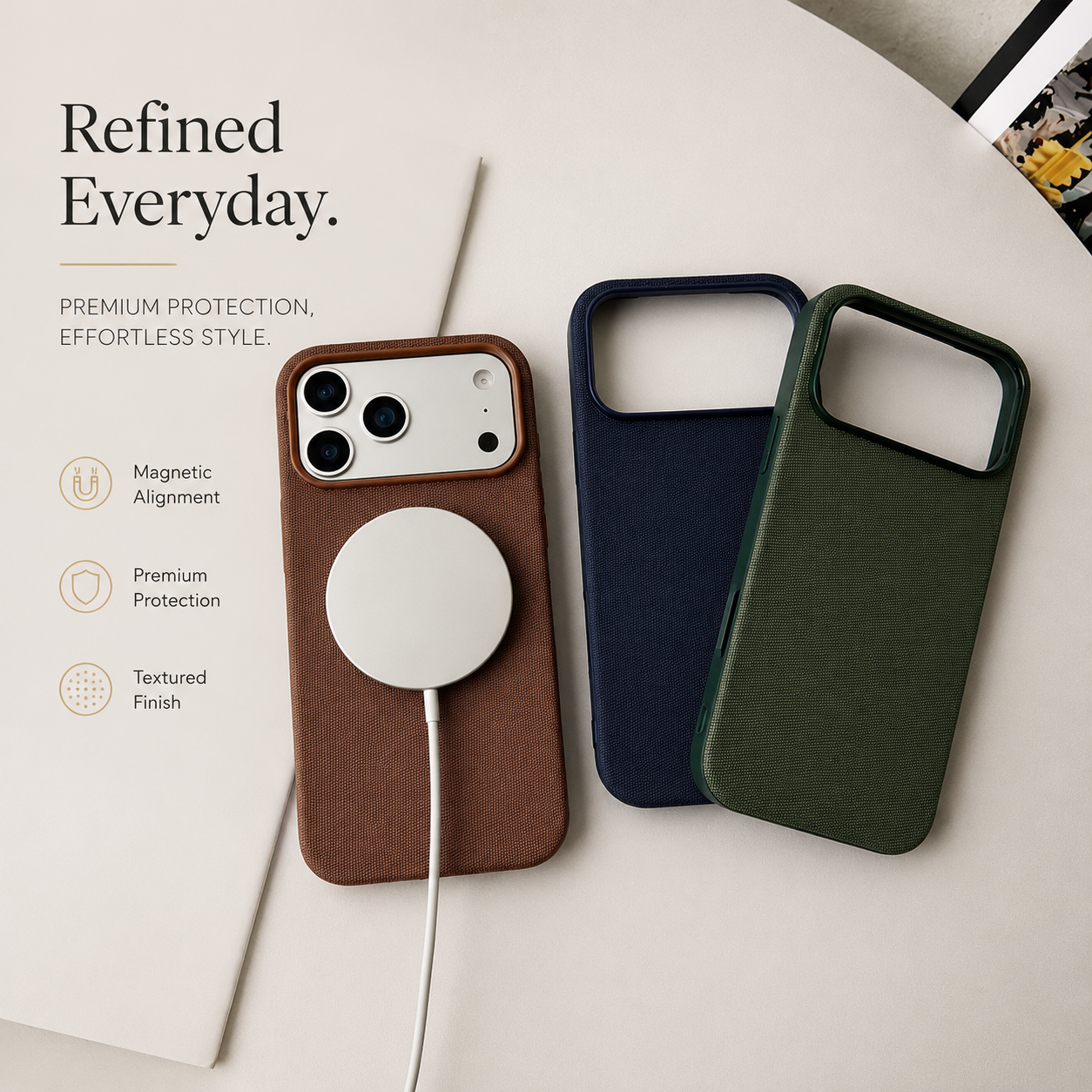 Premium iPhone Case MagSafe Compatible Business Cover Polyester Fiber Shockproof Wireless Charging Full Coverage Anti Scratch Slim Professional Design