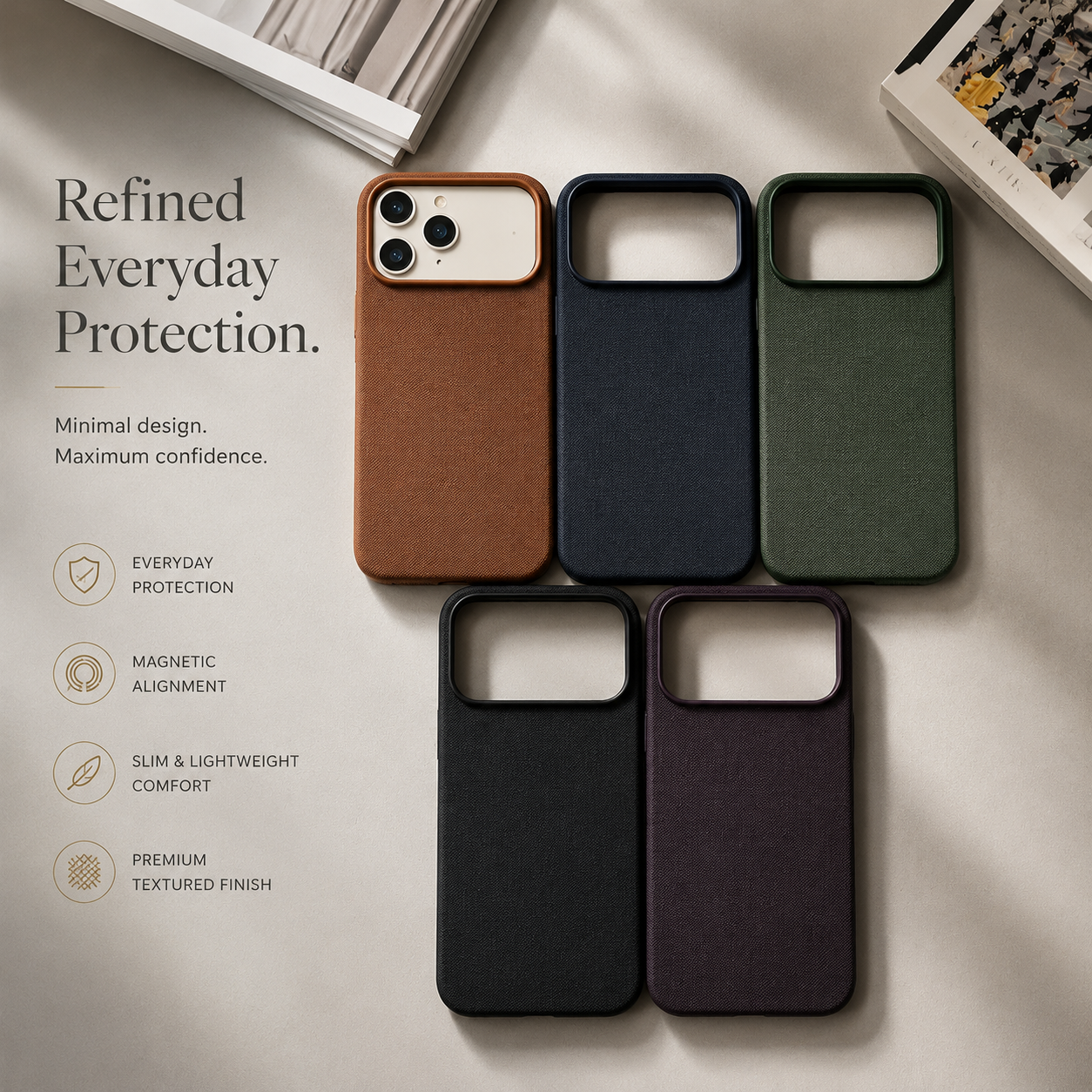 Premium iPhone Case MagSafe Compatible Business Cover Polyester Fiber Shockproof Wireless Charging Full Coverage Anti Scratch Slim Professional Design