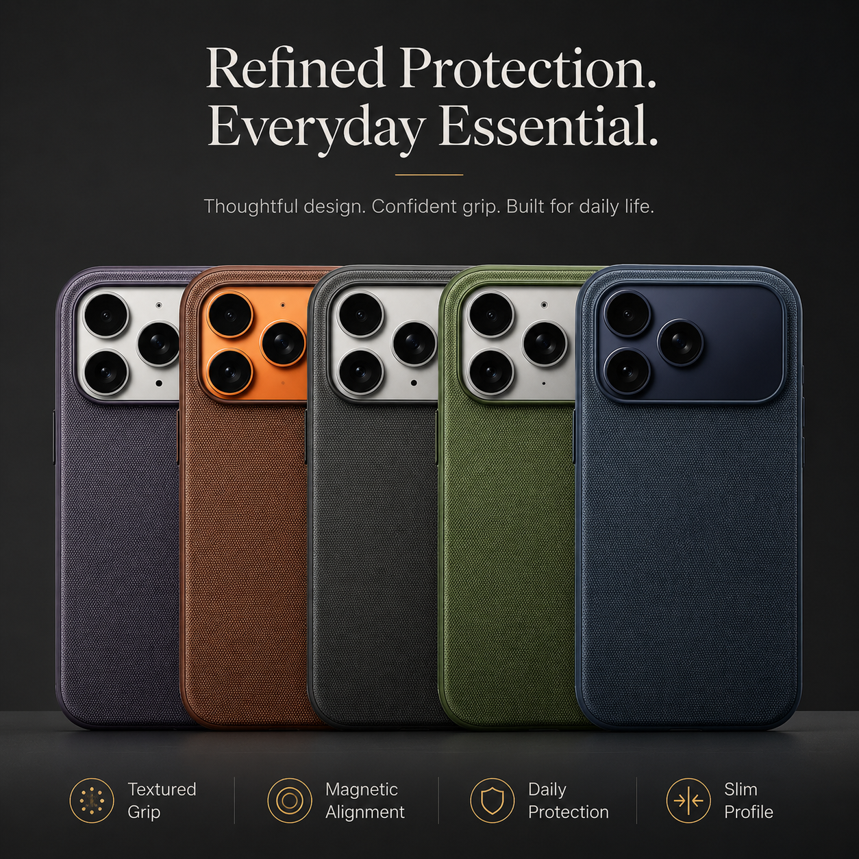 Premium iPhone Case MagSafe Compatible Business Cover Polyester Fiber Shockproof Wireless Charging Full Coverage Anti Scratch Slim Professional Design