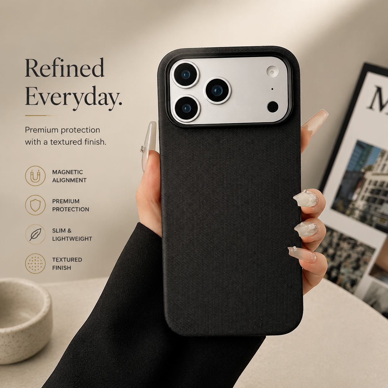 Premium iPhone Case MagSafe Compatible Business Cover Polyester Fiber Shockproof Wireless Charging Full Coverage Anti Scratch Slim Professional Design