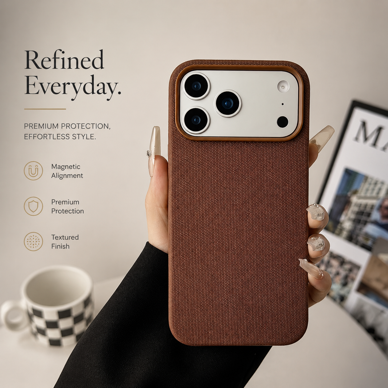 Premium iPhone Case MagSafe Compatible Business Cover Polyester Fiber Shockproof Wireless Charging Full Coverage Anti Scratch Slim Professional Design