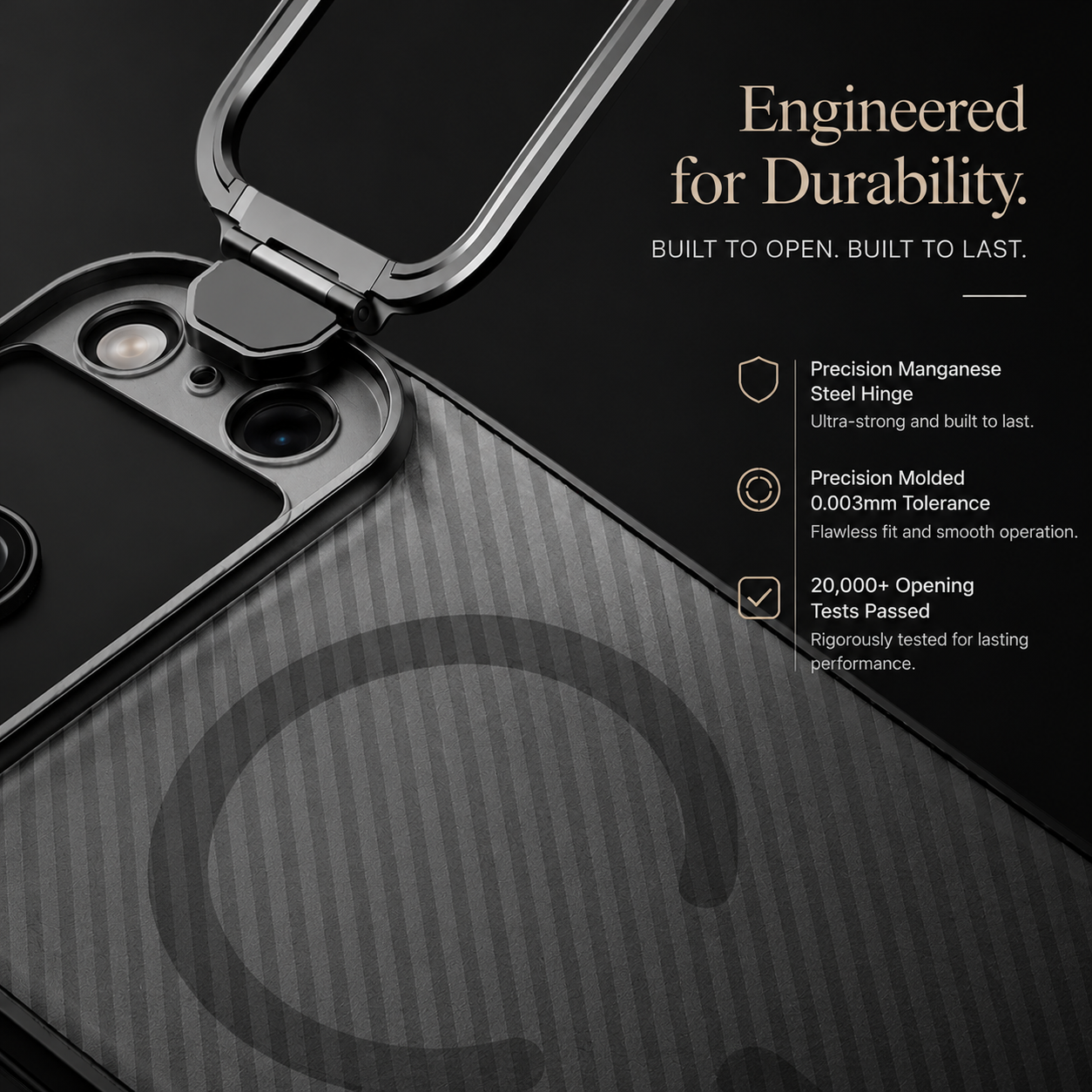 Premium iPhone Case MagSafe Compatible CamShield Cover Foldable Lens Stand Shockproof Textured PC Non Slip Camera Protection Half Wrapped Design