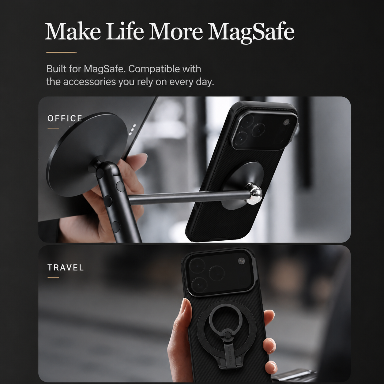 Premium iPhone Case MagSafe Compatible CamShield Cover Foldable Lens Stand Shockproof Textured PC Non Slip Camera Protection Half Wrapped Design