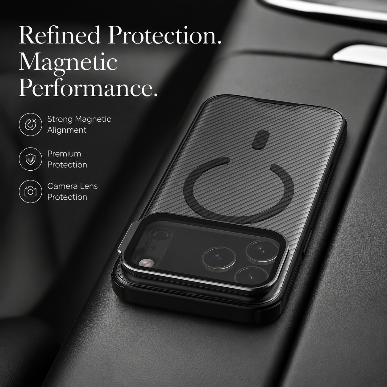 Premium iPhone Case MagSafe Compatible CamShield Cover Foldable Lens Stand Shockproof Textured PC Non Slip Camera Protection Half Wrapped Design