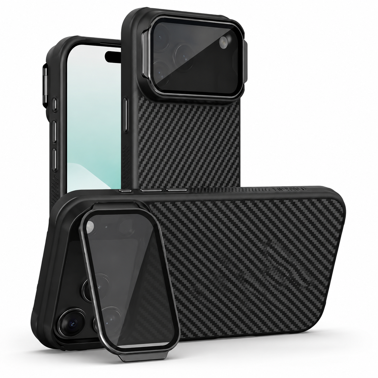 Premium iPhone Case MagSafe Compatible CamShield Cover Foldable Lens Stand Shockproof Textured PC Non Slip Camera Protection Half Wrapped Design