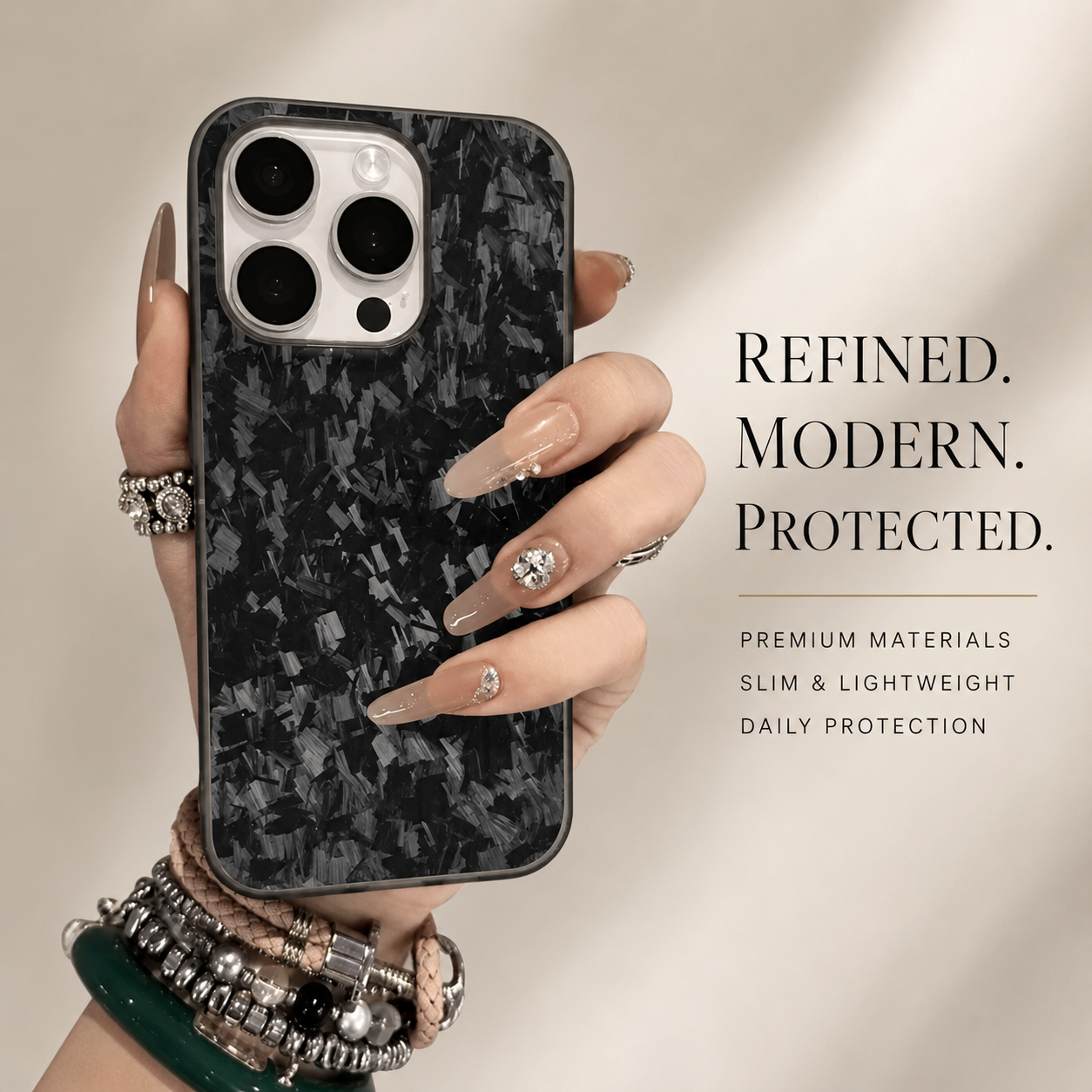 Premium iPhone Case MagSafe Compatible Carbon Fiber Cover Dual Layer Shockproof Metal Lens Guard Anti Scratch Lightweight Full Coverage Design